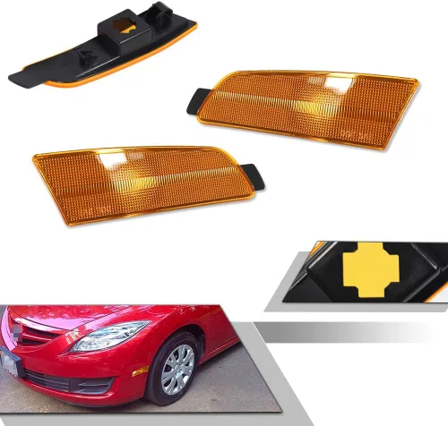 Miniatura 10 de Luz LED Ámbar Lente Ámbar Marca Lateral de Parachoques Delantero Lámpara de Guardabarros Compatible con Mazda 6 2009 2010 2011 2012 2013
