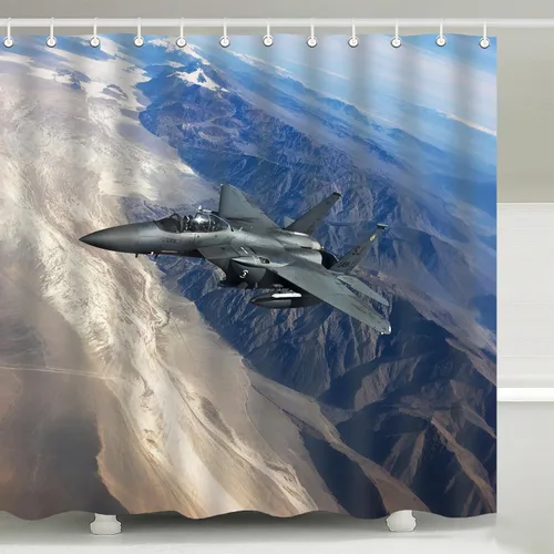 Miniatura 7 de Cortina de ducha con portaaviones, buque de guerra de la Marina de los Estados Unidos con estampado de fondo Fuji, cortina patriótica militar