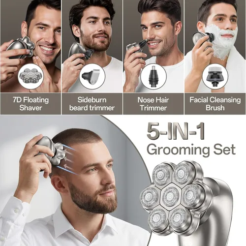 Miniatura 3 de Afeitadoras de cabeza para hombres calvos, maquinilla de afeitar eléctrica para hombres, afeitadoras eléctricas magnéticas 7D para hombres, IPX7