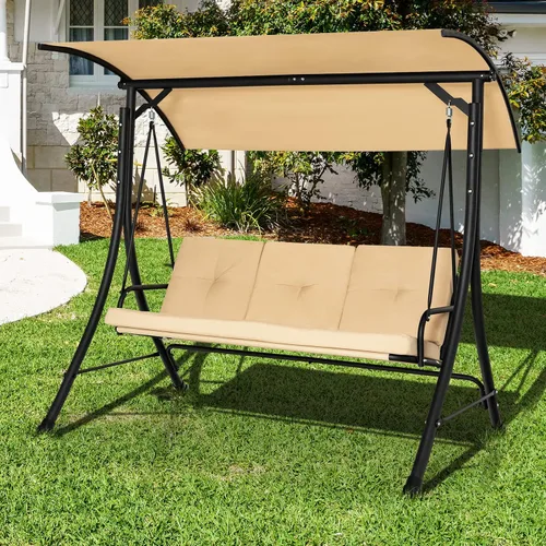 Miniatura 3 de Tangkula Columpio de porche para 2 personas, columpio al aire libre con cojines extraíbles, estructura de metal sólido, columpio de patio con toldo