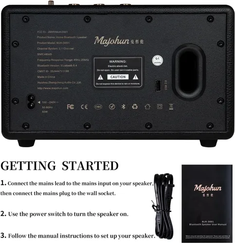 Miniatura 9 de Altavoz Bluetooth 5.4 de madera pico de 100 W, estéreo TWS vintage (negro) Retro style with bass & treble control, AUX & USB input; multiple