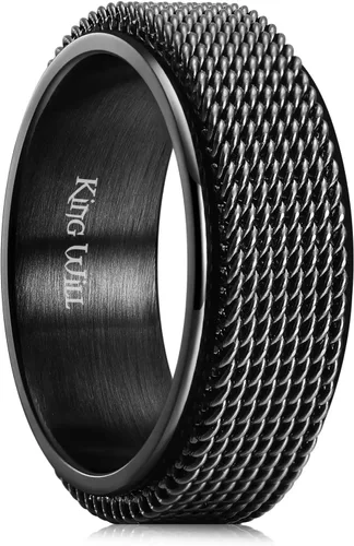 Miniatura 43 de King Will Anillo de ansiedad giratorio para hombre, color negro, plateado, dorado, 0.315 in, cadena de malla de alambre de acero inoxidable, malla