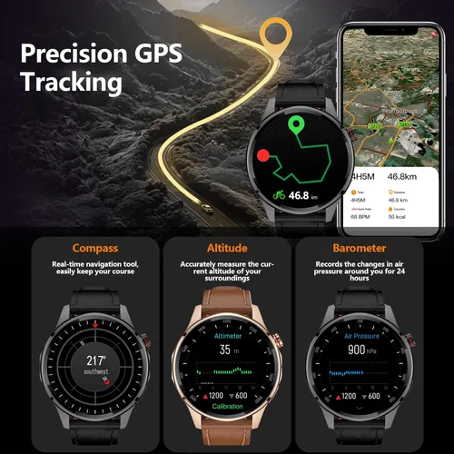 Miniatura 2 de Reloj inteligente para hombre con GPS integrado (respuesta/hacer llamadas/texto), reloj inteligente AI de 1.46 pulgadas para teléfonos
