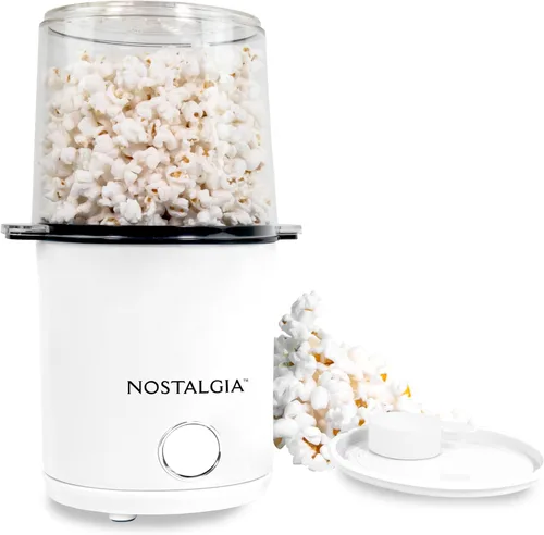 Nostalgia Máquina de Palomitas de Aire Caliente de 8 Tazas y Tazón - Tazón y Tapa 2 en 1, Taza Medidora de 2 oz - Palomitas Sin Aceite para Noches
