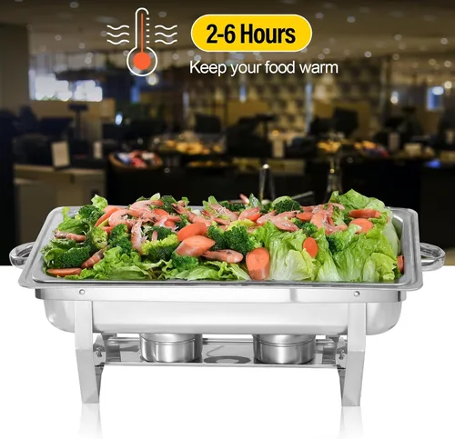 Miniatura 4 de Juego de 2 platos para bufé, de acero inoxidable, rectangular, tamaño matrimonial, 8 cuartos de galón y calentador de buffet para catering, juego