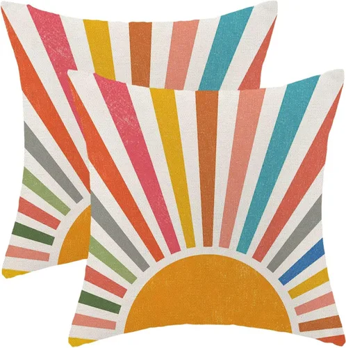 Miniatura 8 de AEIOAE Summer Sunshine - Juego de 2 fundas de almohada de 16 x 16 pulgadas, diseño de rayas amarillas, diseño bohemio, arco iris, sol