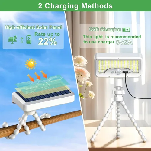 Miniatura 4 de Tryme 92 luces LED solares al aire libre impermeables con sensor de movimiento, soporte de pulpo, ángulo ajustable, lente difusora óptica, 3 modos