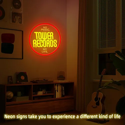 Miniatura 6 de Tower Records - Letrero de neón con música retro para decoración de pared, letreros LED para tienda de CD, dormitorio, arte de pared de neón rojo