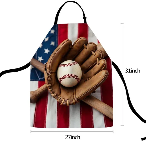 Miniatura 5 de Delantal de cocina vintage de béisbol con bandera estadounidense, delantal de chef casero, impermeable, para mujeres y hombres, 31 x 27 pulgadas