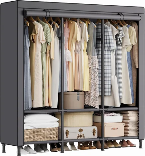SONGMICS Armario portátil, 51.2 pulgadas de gran capacidad, perchero para ropa, 0.984 in de diámetro, tubos de acero gruesos, organizador de ropa