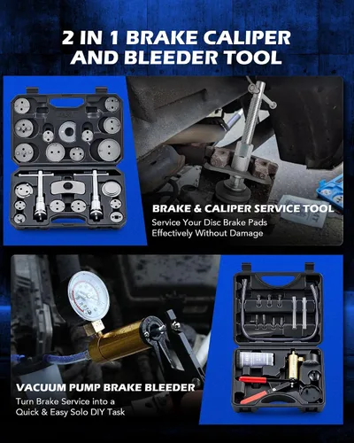 Miniatura 2 de Orion Motor Tech Herramienta de compresión de pinza de freno 2 en 1 y kit de purga de freno, bomba de vacío de mano, herramienta de servicio