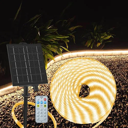 Miniatura 12 de Tira de luces solares de 50 pies para exteriores, tira de luz LED impermeable, encendido/apagado automático, tira de luces recargables de 8 modos