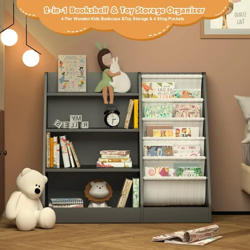Miniatura 5 de Estantería de 4 niveles para niños de madera, estantería de cinco capas para libros de niños, estante de almacenamiento para bebés y niños pequeños