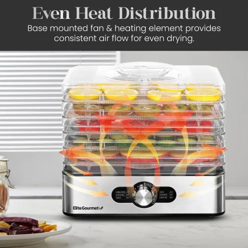Miniatura 3 de Elite Gourmet EFD3321 Deshidratador de alimentos, bandejas de acero inoxidable controles de temperatura ajustables, Jerky, hierbas, frutas