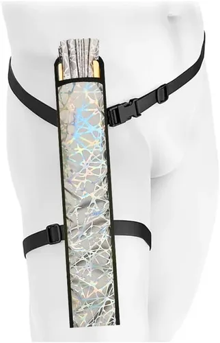 Miniatura 4 de Ventilador de mano plegable de bambú holográfico con funda para hombresmujeres, ventilador de mano para EDM, festival de música, club, extraño