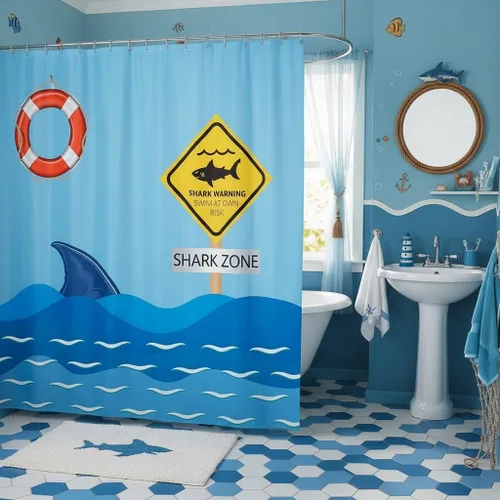 Miniatura 32 de Cortina de ducha de avión para niños, cielo azul y nubes blancas, juego de cortina de ducha para niños y adultos, cortina de baño moderna