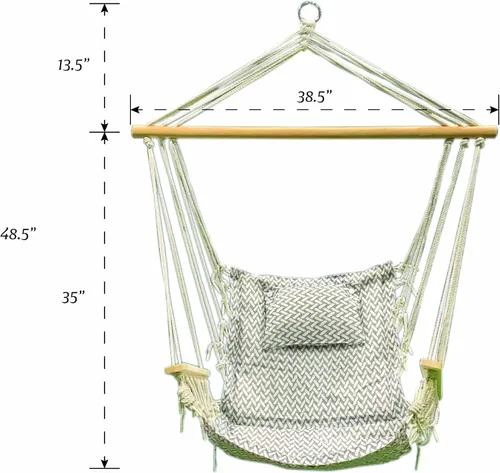 Miniatura 2 de Silla hamaca colgante con cuerda columpio, 12 patrones, tela cómoda y transpirable de calidad, para interiores y exteriores, patrón de espiga gris