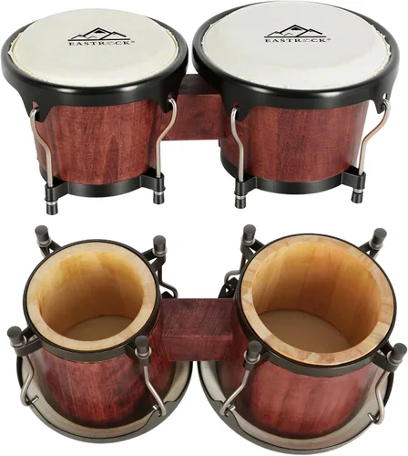 Miniatura 8 de EASTROCK Juego de tambor Bongo de 6 y 7 pulgadas para principiantes, estudiantes, adultos, profesionales, cabezas de piel de animales naturales, Rojo