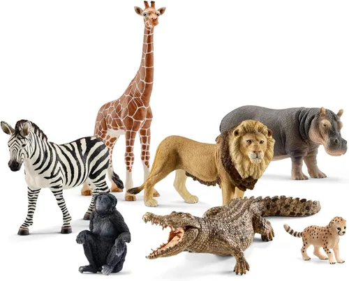 Miniatura 7 de Schleich Wild Life - Paquete de 7 juguetes de animales de sabana - Juego de juguetes de safari con rinoceronte, cocodrilo, cachorro de guepardo