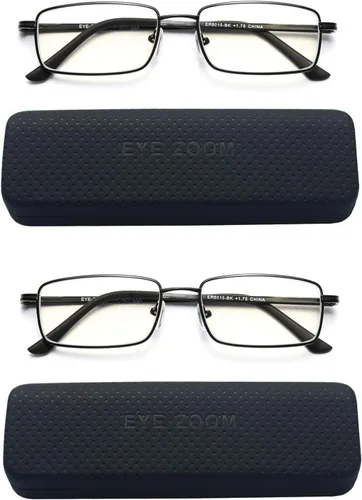 Gafas de lectura con bloqueo de luz azul, paquete de 2 unidades, rectangulares, de metal, anti rayos azules y lectores UV, para hombres y mujeres