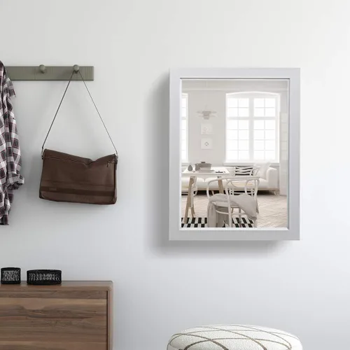 Miniatura 9 de GOFLAME Botiquín de baño, armario de almacenamiento con espejo de montaje en pared con una sola puerta y estante ajustable, organizador de madera