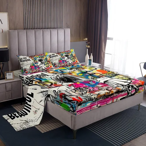 Miniatura 28 de Homewish Juego de sábanas de música de piano, tamaño Queen, juego de ropa de cama de notas musicales de 4 piezas para decoración de habitación
