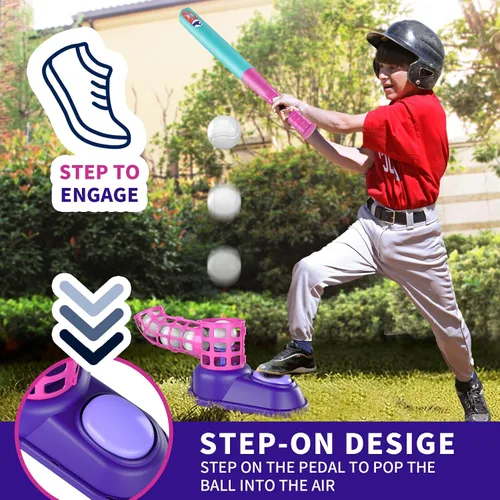 Miniatura 7 de Bennol Juego de pelota en T para niños de 3-5, 5-8, camiseta de béisbol para niños pequeños, lanzador de bolas automático, juego de camiseta
