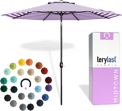Miniatura 37 de Midtown Umbrellas 10 años sin decoloración, 6 pies, tela de poliéster roja a prueba de rayos UV, sombrilla para patio al aire libre, marco
