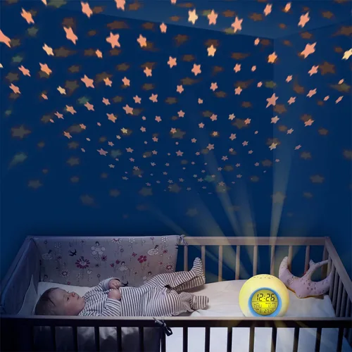 Reloj despertador para niños, proyector de estrellas y luna, reloj despertador con luz nocturna de 7 colores cambiantes, control táctil de