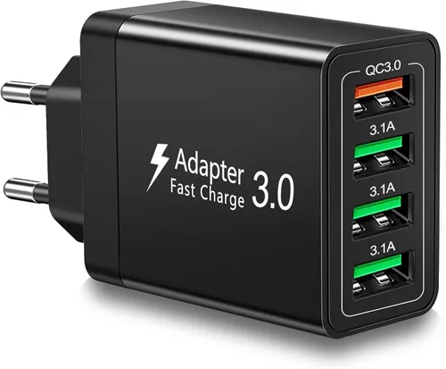 Cargador USB europeo, adaptador de enchufe de viaje europeo 40 W 4 puertos Europa cargador USB carga rápida 3.0 UE enchufe adaptador para iPhone 17