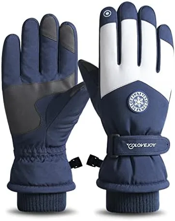 JJZS Guantes de nieve de esquí de invierno para hombres, mujeres, jóvenes Guantes de calentamiento de manos impermeables para pantalla táctil y