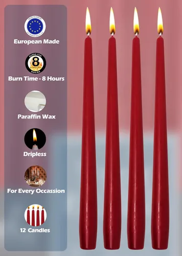 Miniatura 3 de Hyoola Velas cónicas altas – Velas cónicas sin goteo de 10 pulgadas color rojo cereza – 8 horas de tiempo de combustión – 12