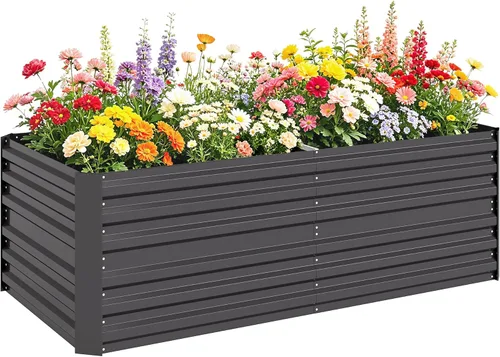 Miniatura 16 de Outsunny Cama de Jardín Elevada con 3 Jardineras, Soporte de Plantas de Madera con Orificios de Drenaje, para Verduras, Hierbas y Flores, Gris