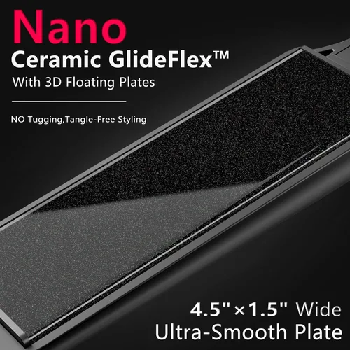 Miniatura 3 de Plancha de cerámica con placa flotante 3D, plancha de pelo con 15 temperaturas para cabello grueso, mango ergonómico de silicona, pantalla LCD, Negro
