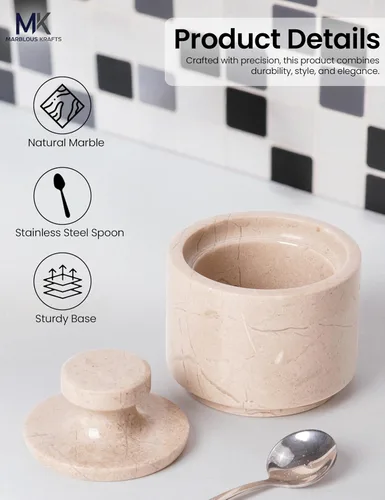 Miniatura 5 de MARBLOUS KRAFTS Salero de mármol 3" de piedra Verona, ideal para regalos de Navidad, juego de 2 contenedores de almacenamiento de café para encimera
