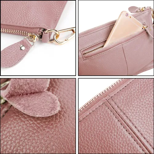 Miniatura 3 de YALUXE Clutch Wristlet - Cartera de piel auténtica con bloqueo RFID y cadena de hombro