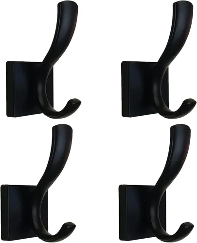 Ganchos negros para toallas, soporte doble para toallas, abrigos y batas, ganchos de pared resistentes para baño, dormitorio, cocina, piscina, Negro