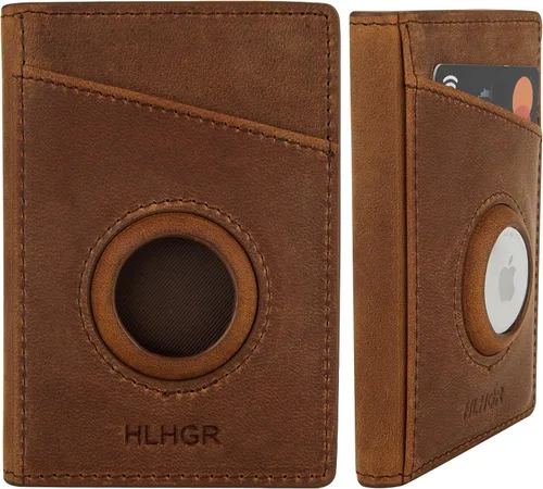 AirTag - Cartera para hombre, de piel auténtica, con soporte para Airtag, delgada, con bloqueo RFID, para Apple AirTag con caja de regalo, color