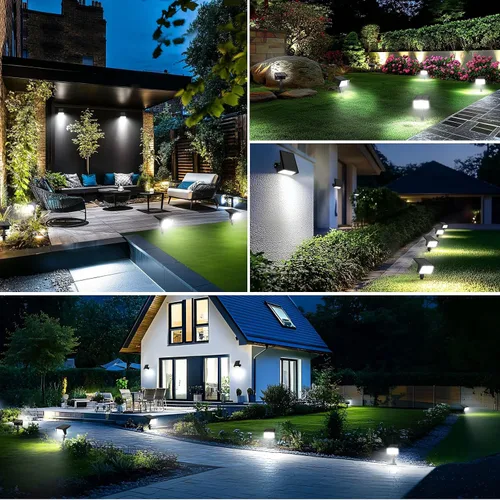 Miniatura 8 de Focos solares para exteriores con 60 LED y encendido y apagado automático, paquete de 4 luces solares para exteriores, impermeables, IP68 con 3
