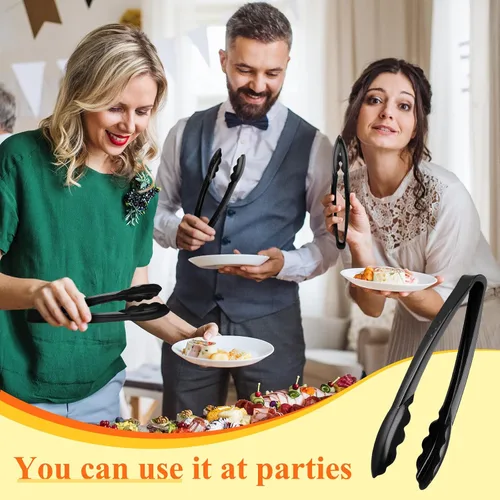 Miniatura 7 de Tessco for you 100 pinzas de plástico para servir a granel, pinzas desechables de plástico de 9 pulgadas, pinzas de ensalada resistentes para Negro