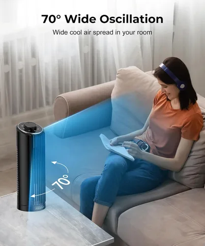 Miniatura 6 de Abolee Ventilador de torre, ventilador de escritorio de 23 pies/s, ventilador de mesa oscilante de 70° para dormitorio, ventilador de mesa de pie