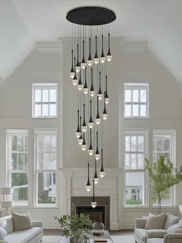 Miniatura 43 de ykolupty Candelabro Moderno de 138'', 20 Luces, Lámpara Colgante Moderna Negra, Candelabro Grande para Escalera, Vestíbulo, Sala de Estar, Negro