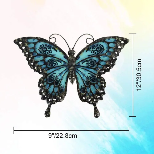 Miniatura 2 de LIFFY Decoración de pared de mariposa de metal, esculturas artísticas de pared de vidrio para exteriores, 12 pulgadas, decoración de jardín colgante