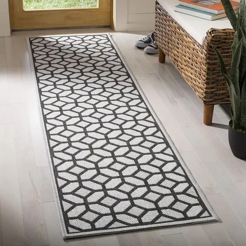 SAFAVIEH Linden Collection - Alfombra lavable para exteriores, alfombra de pasillo de 2.2 x 8 pies, gris claro y carbón, no desprende pelusa y fácil