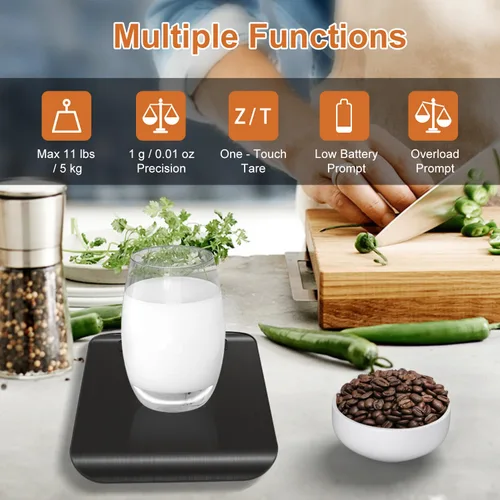 Miniatura 3 de CROWNFUL Báscula de Alimentos, Básculas Digitales de Cocina de 11 lb con Batería Tipo Moneda Integrada, Pesa en Onzas y Gramos para Cocinar y Negro