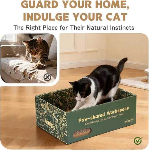 Miniatura 4 de Paquete de 6 almohadillas para arañazos para gatos con caja, rascador de cartón para gatos de interior, tabla de rascar reversible con cama