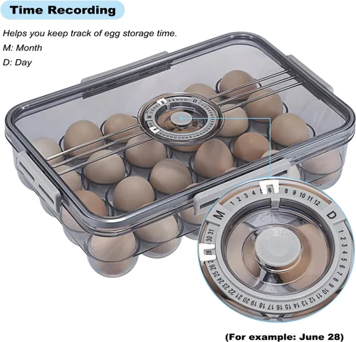 Miniatura 3 de BSTKEY Soporte para huevos para refrigerador, contenedor de huevos con escala de tiempo, soporte para huevos con tapa para almacenamiento de cocina