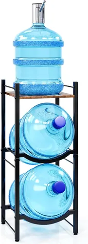 Miniatura 12 de TC-HOMENY Soporte para jarra de agua de 5 galones, estante de 3 niveles para dispensador, soporte organizador para hogar y oficina (negro)
