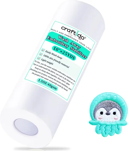 Miniatura 8 de Craftido Estabilizador de bordado soluble en agua para lavado/respaldo y cobertura de 10 pulgadas x 5 yardas/rollo para la mayoría de los aros.