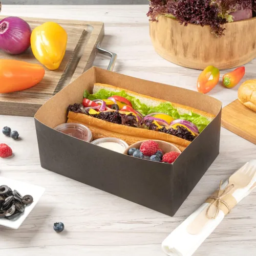 Miniatura 4 de Restaurantware Bio Tek - Bandejas de hamburguesas de 8.4 x 6 x 3.5 pulgadas, 100 bandejas de papel desechables para alimentos, bandejas de papel